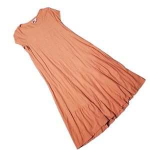 Free People FP Beach Lena Terra Orange Cotton Linen Blend Flowy Midi Dress M 10